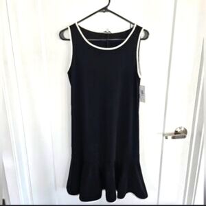 Chic Black Dress with White Trim Tash and Sophie sleeveless women's